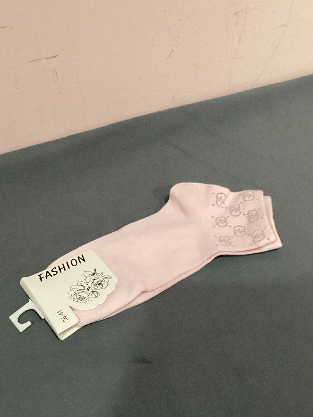Light Pink Ankle Socks with Sparkle Logo Cuff